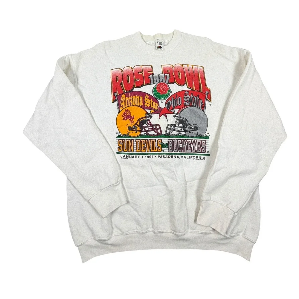 VTG 1997 Rose Bowl Sun Devils Ohio State Fruit of the Loom Sweatshirt XL White